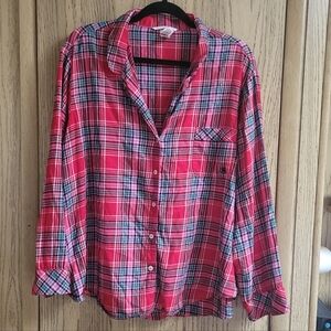 VICTORIA'S SECRET VS Flannel Pajama PJ Top Shirt Multi Red Plaid Button-up XXL